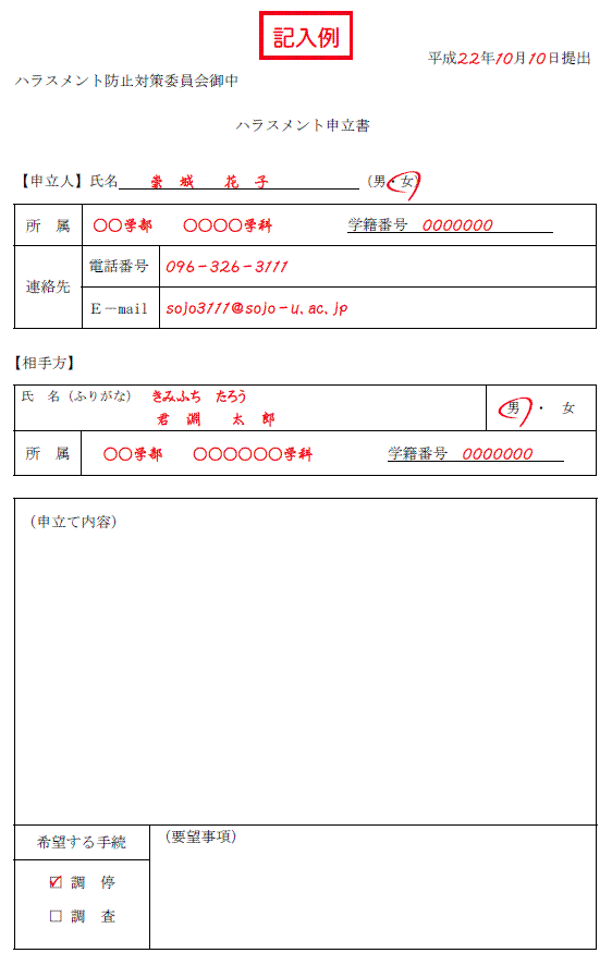 申立書記入例 崇城大学