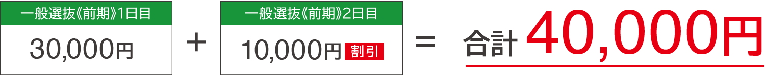 一般選抜前期日程1日目30,000円+2日目10,000円（割引）=合計40,000円